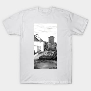 The "Hie Gait" and "St Serf's" Tower in Dysart, Fife on the East Coast of Scotland [ Digital Architecture Illustration] T-Shirt